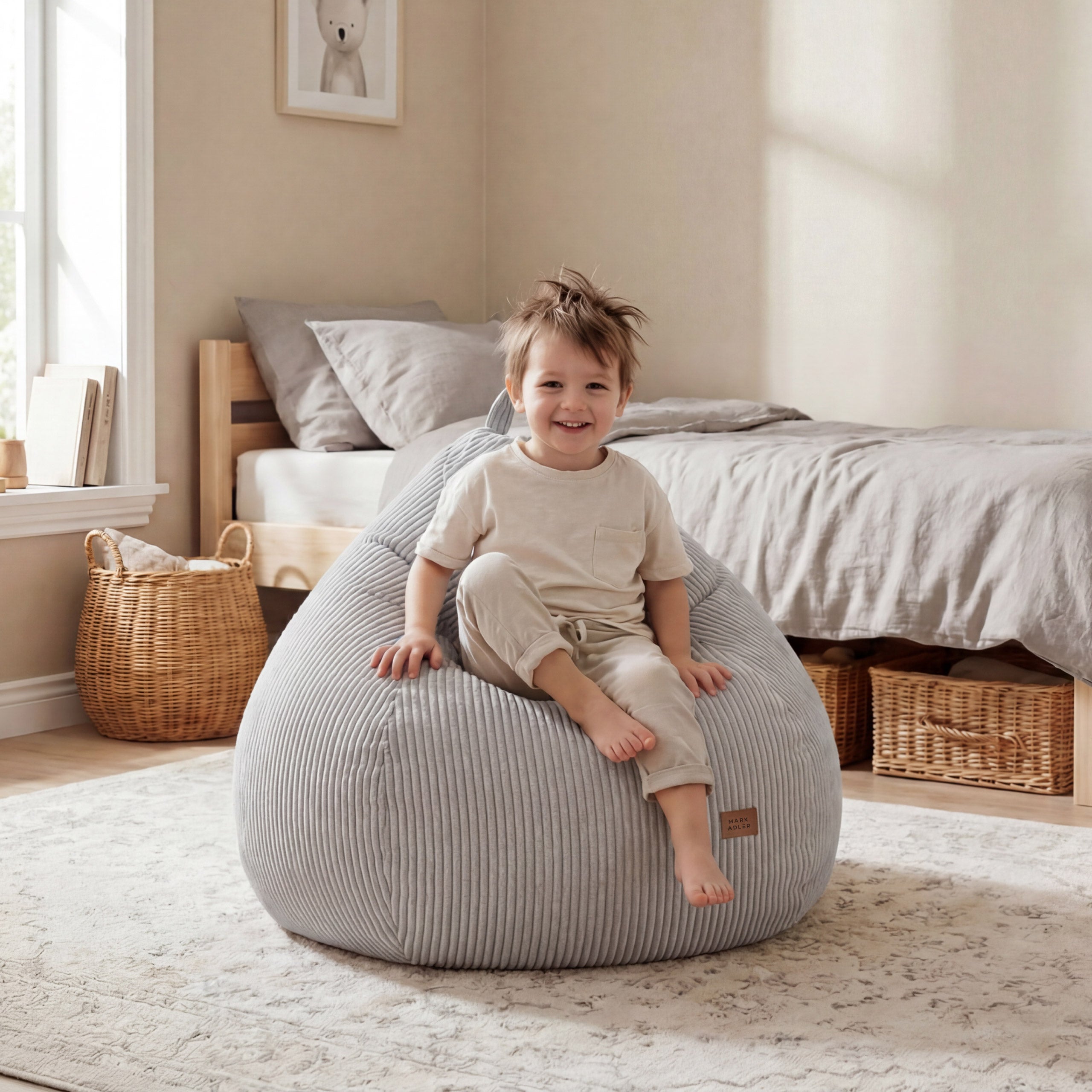 Pouf a sacco in velluto a coste grigio Mark Adler Comfy 1.0 Grey