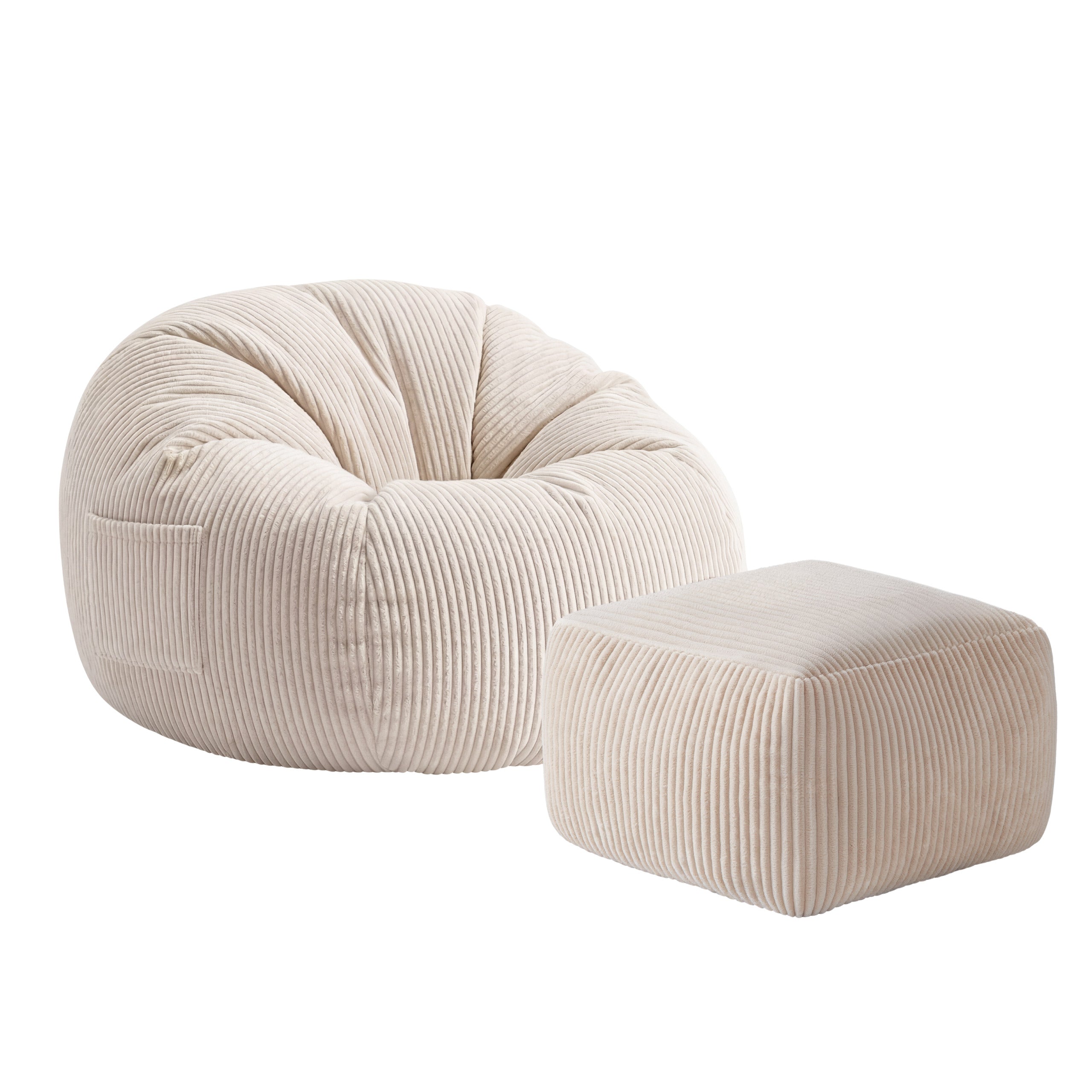 Poltrona-pouf in velluto a coste con poggiapiedi Mark Adler Comfy 3.0 Beige