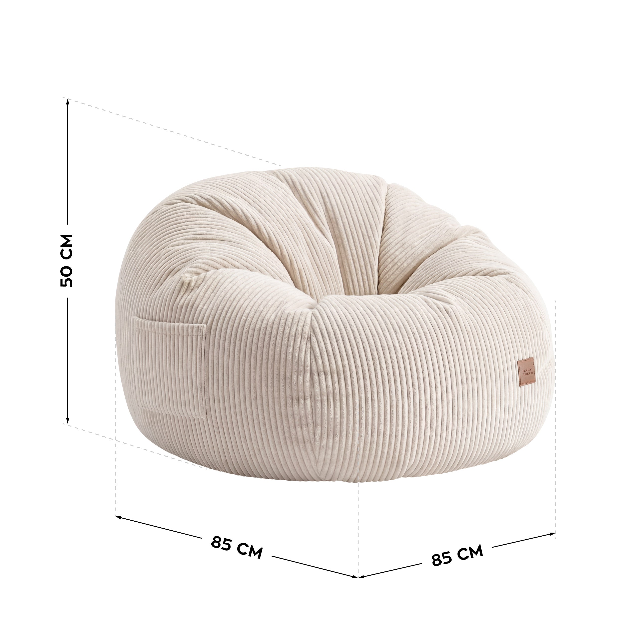 Poltrona-pouf in velluto a coste con poggiapiedi Mark Adler Comfy 3.0 Beige