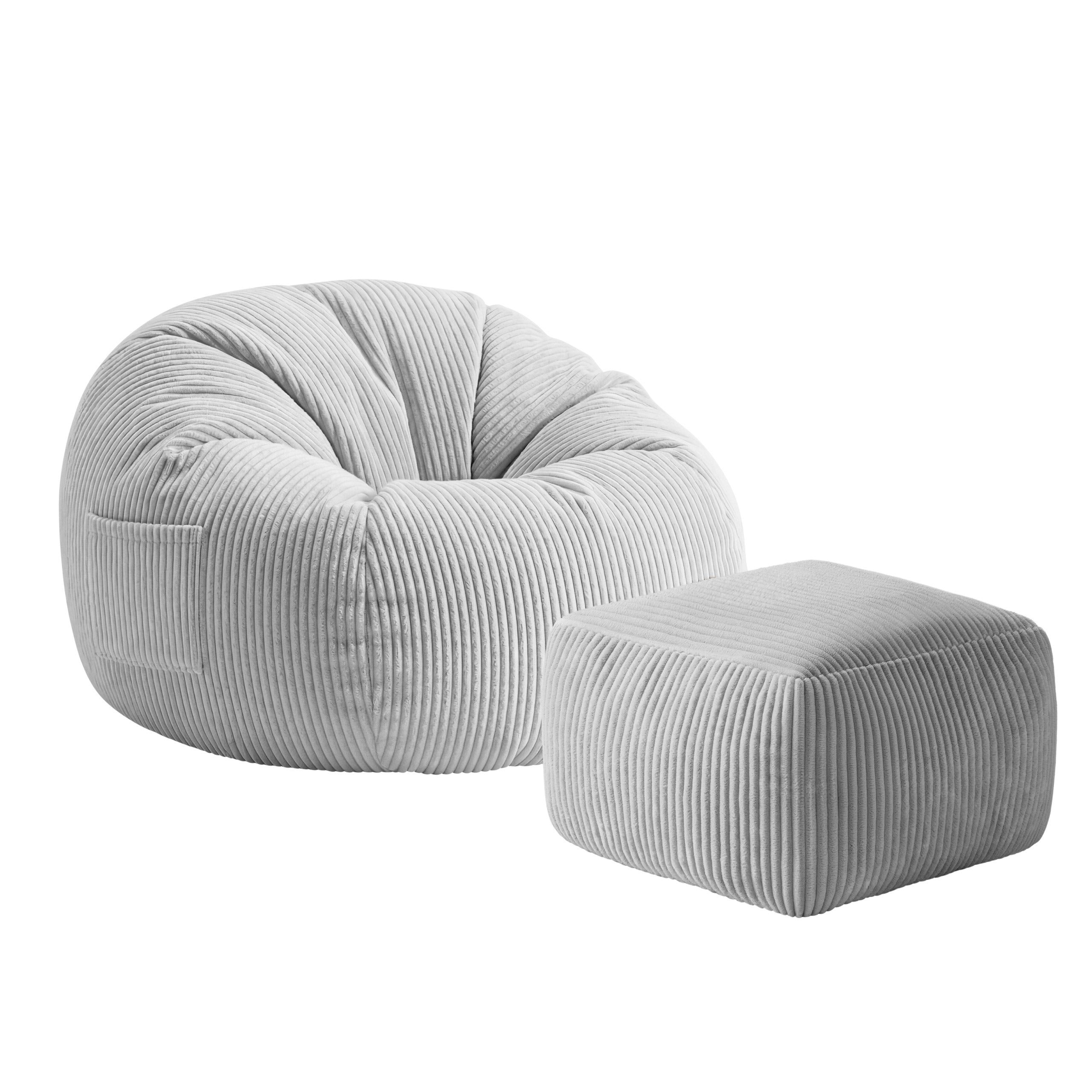 Poltrona-pouf in velluto a coste con poggiapiedi Mark Adler Comfy 3.0 Grey