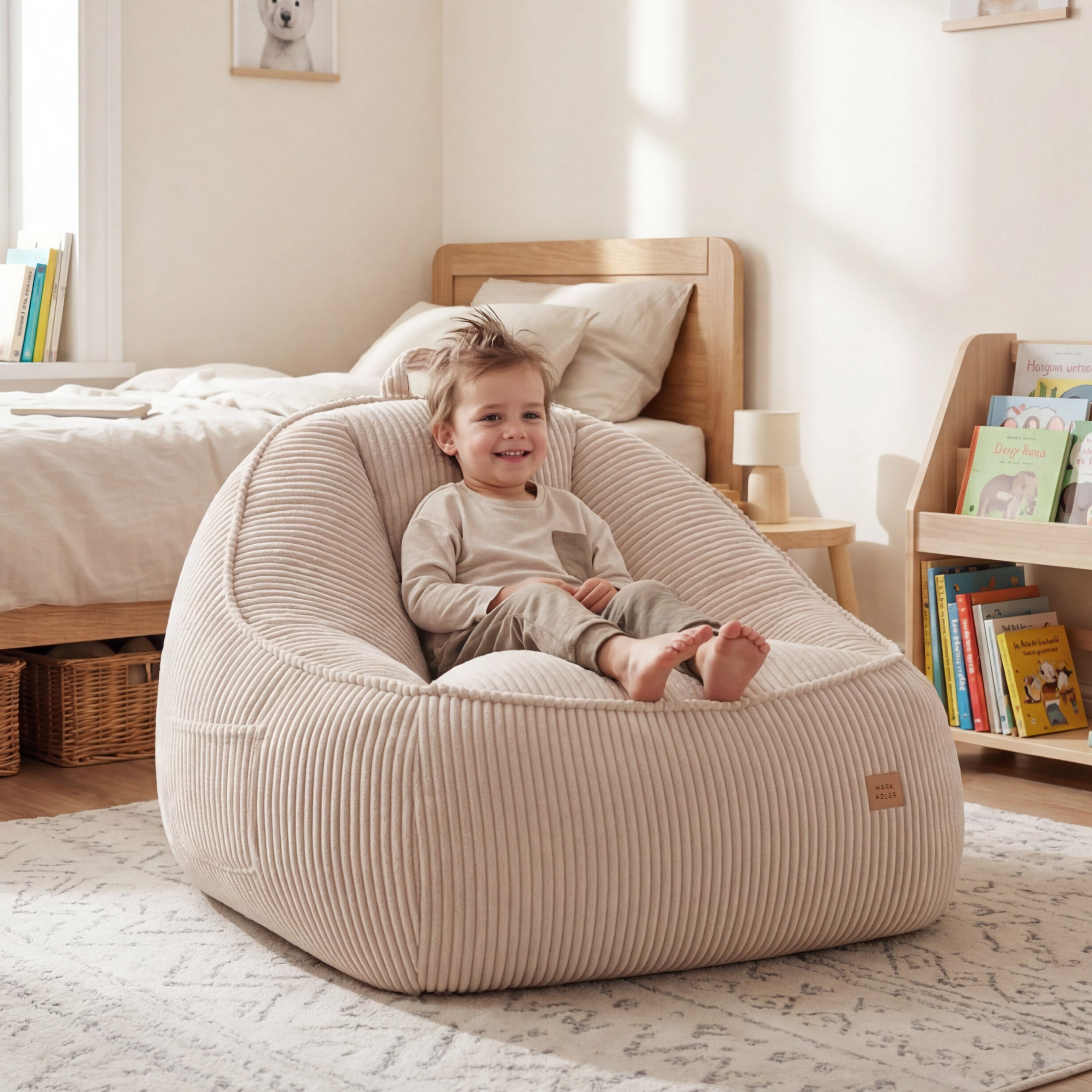 Poltrona-pouf con schienale in velluto a coste Mark Adler Comfy 4.0 Beige