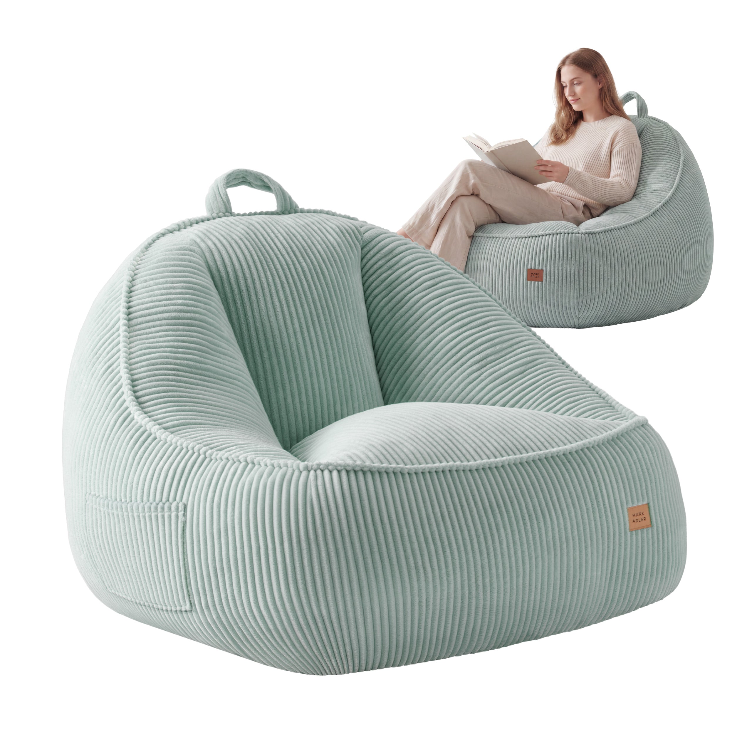 Poltrona-pouf con schienale in velluto a coste Mark Adler Comfy 4.0 Sage