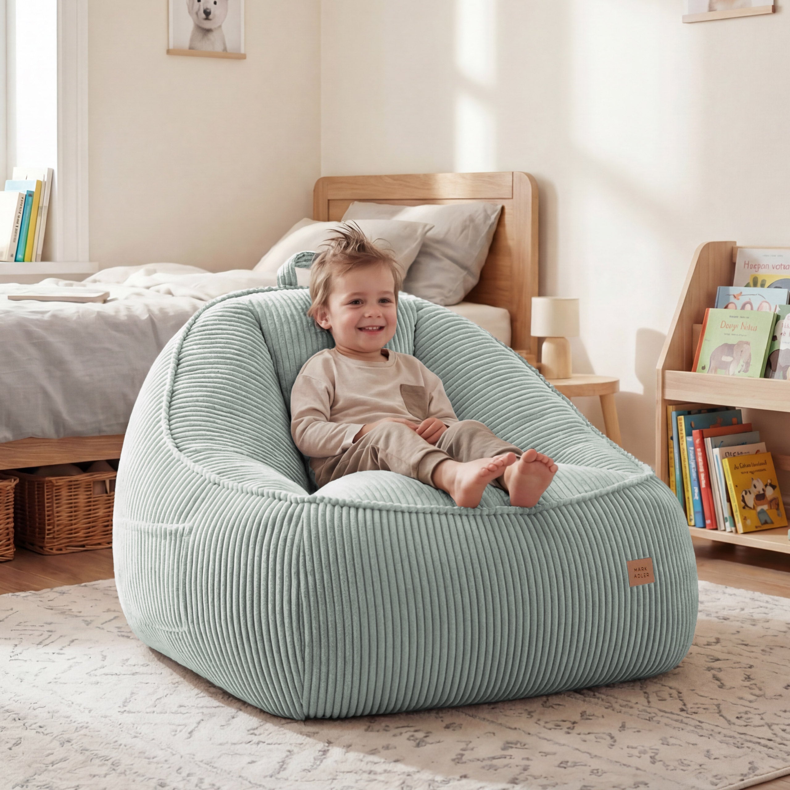 Poltrona-pouf con schienale in velluto a coste Mark Adler Comfy 4.0 Sage