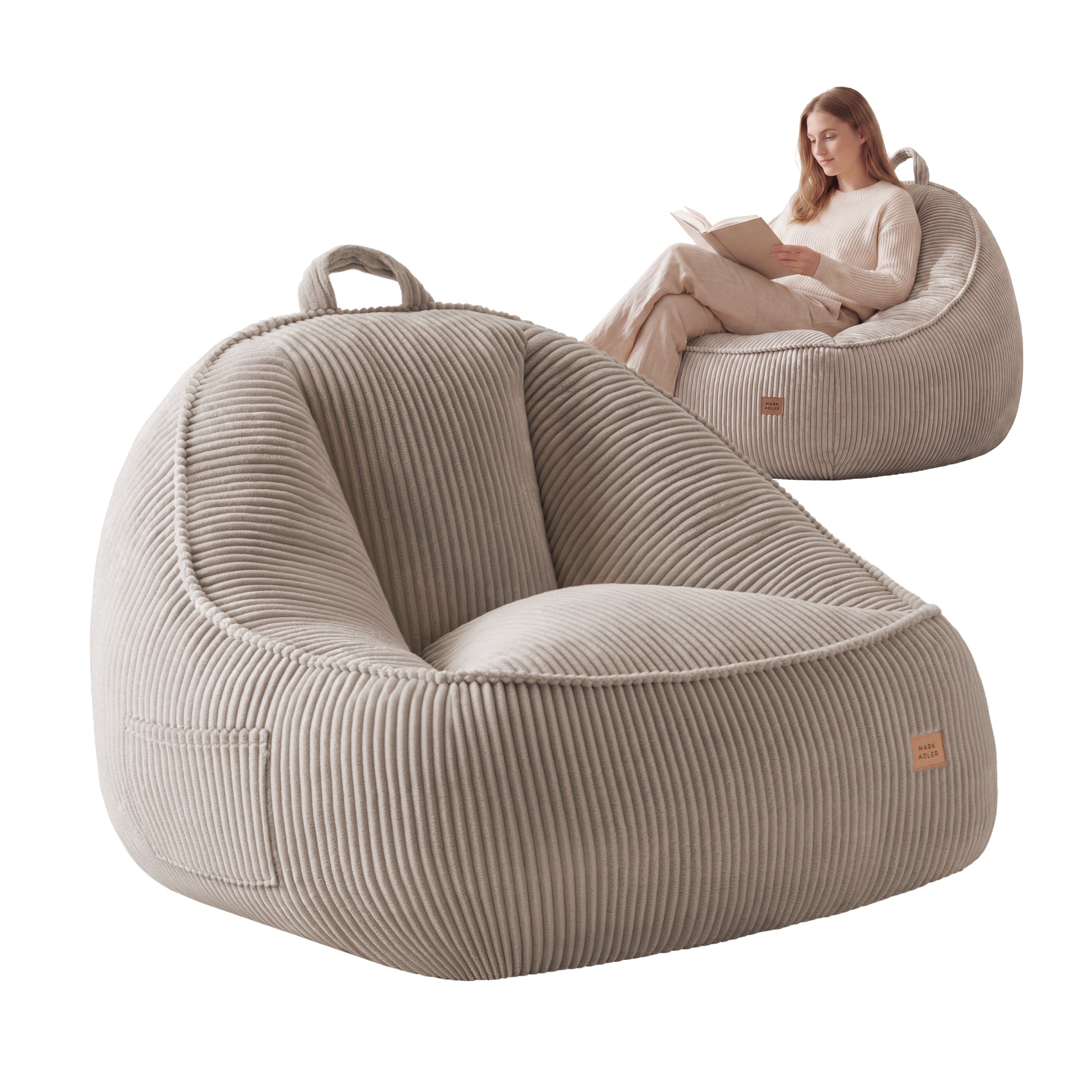 Poltrona pouf con schienale in velluto a coste Mark Adler Comfy 4.0 Taupe