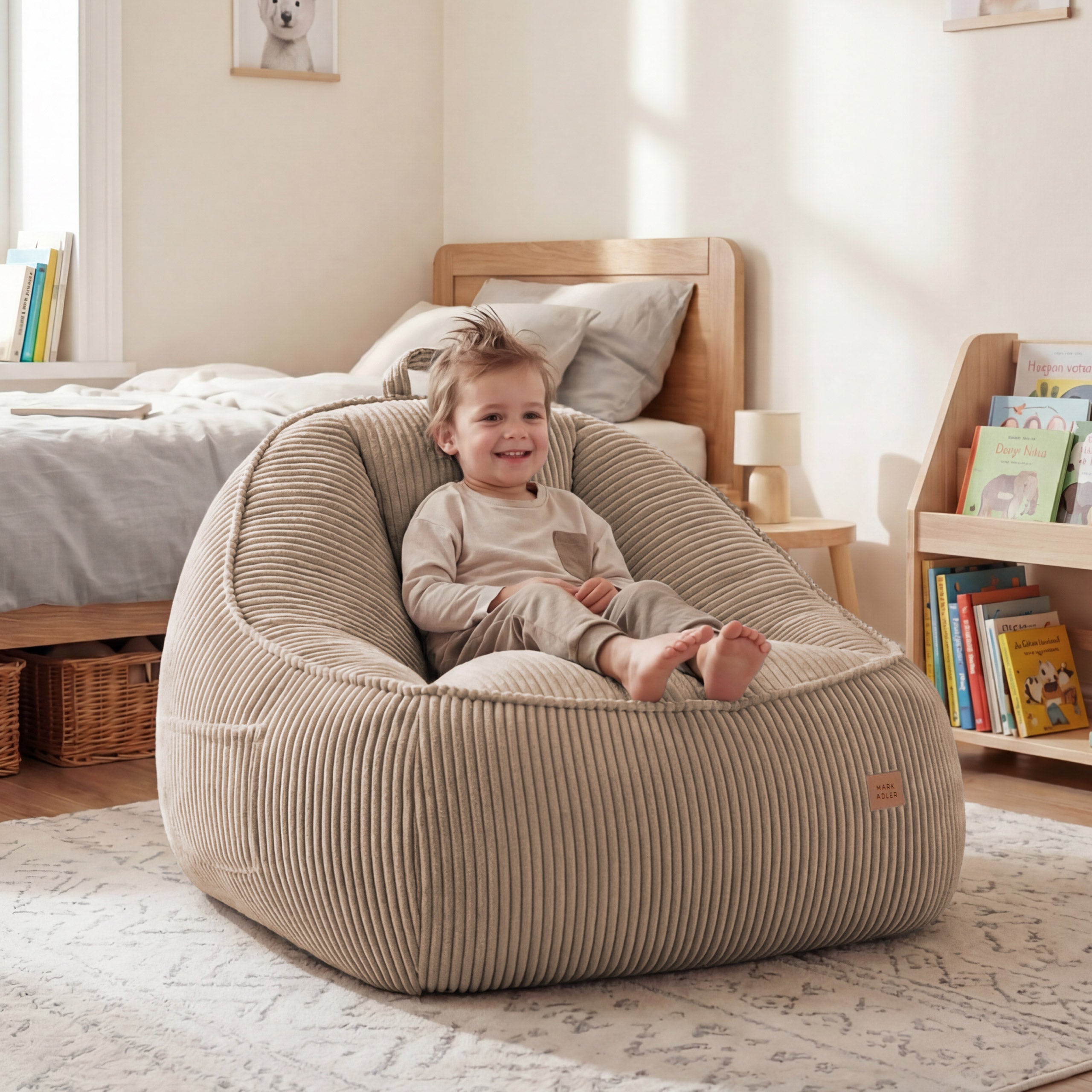 Poltrona pouf con schienale in velluto a coste Mark Adler Comfy 4.0 Taupe
