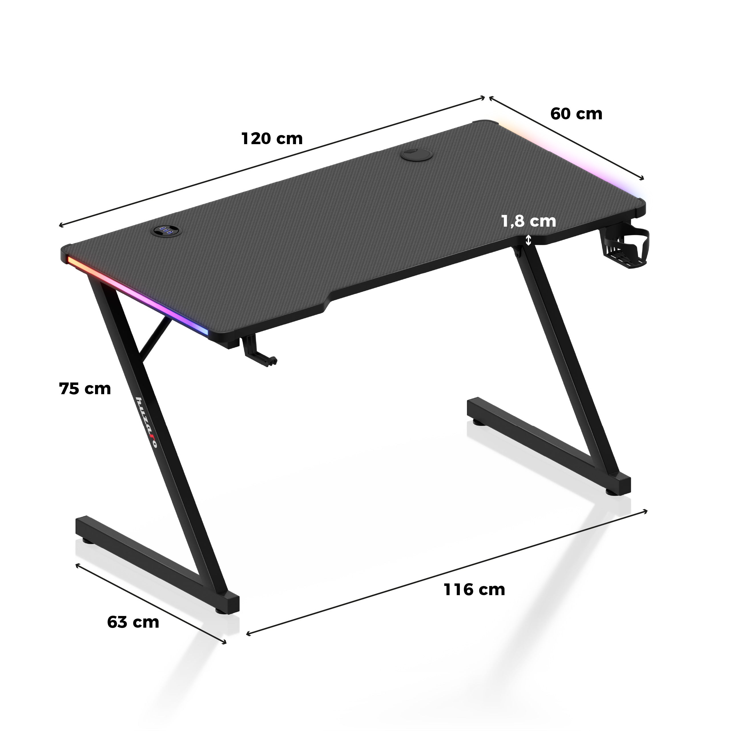 Scrivania da gaming Huzaro Hero 2.5 RGB LED 120 cm