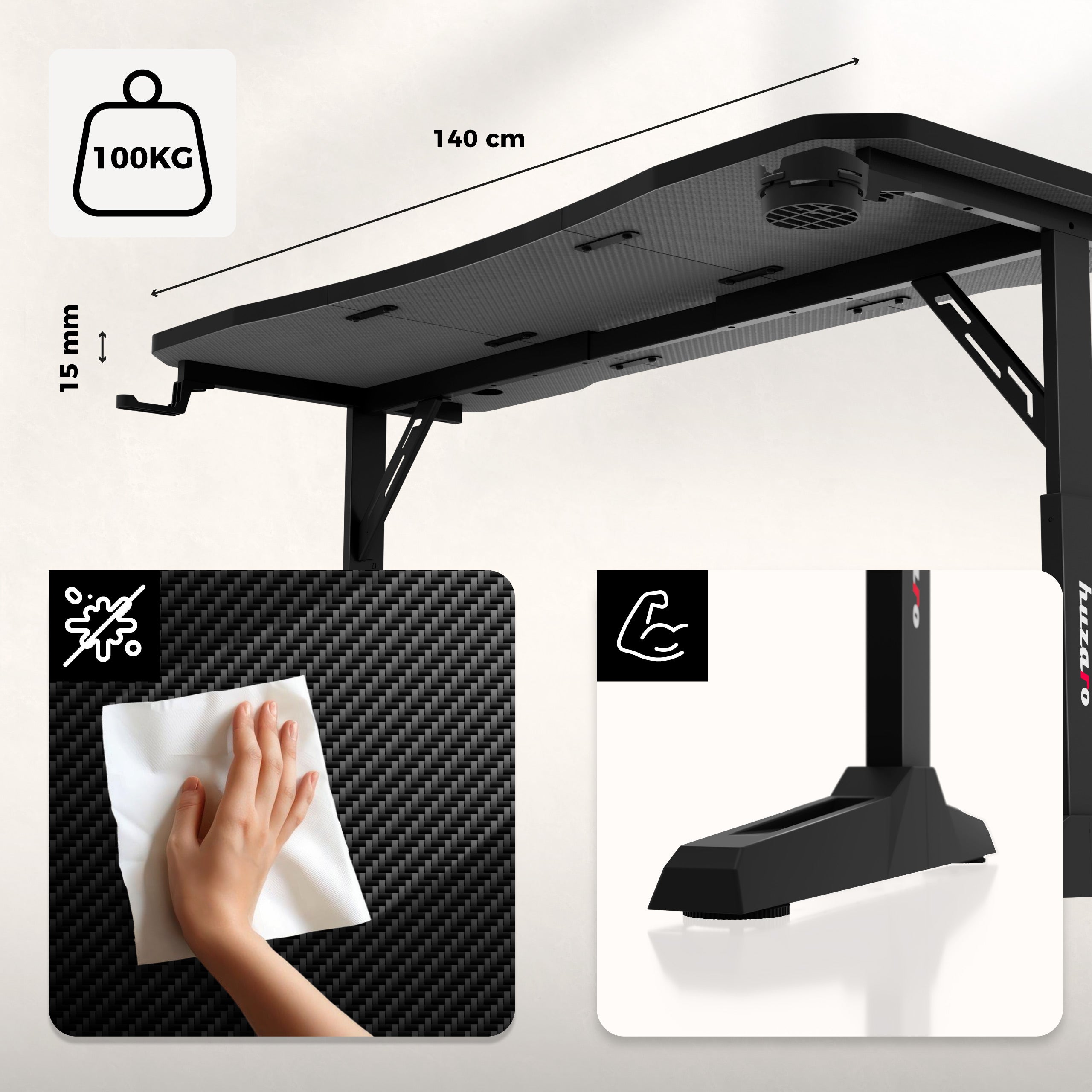 Scrivania da gaming Huzaro Hero 3.6 Black 140 cm