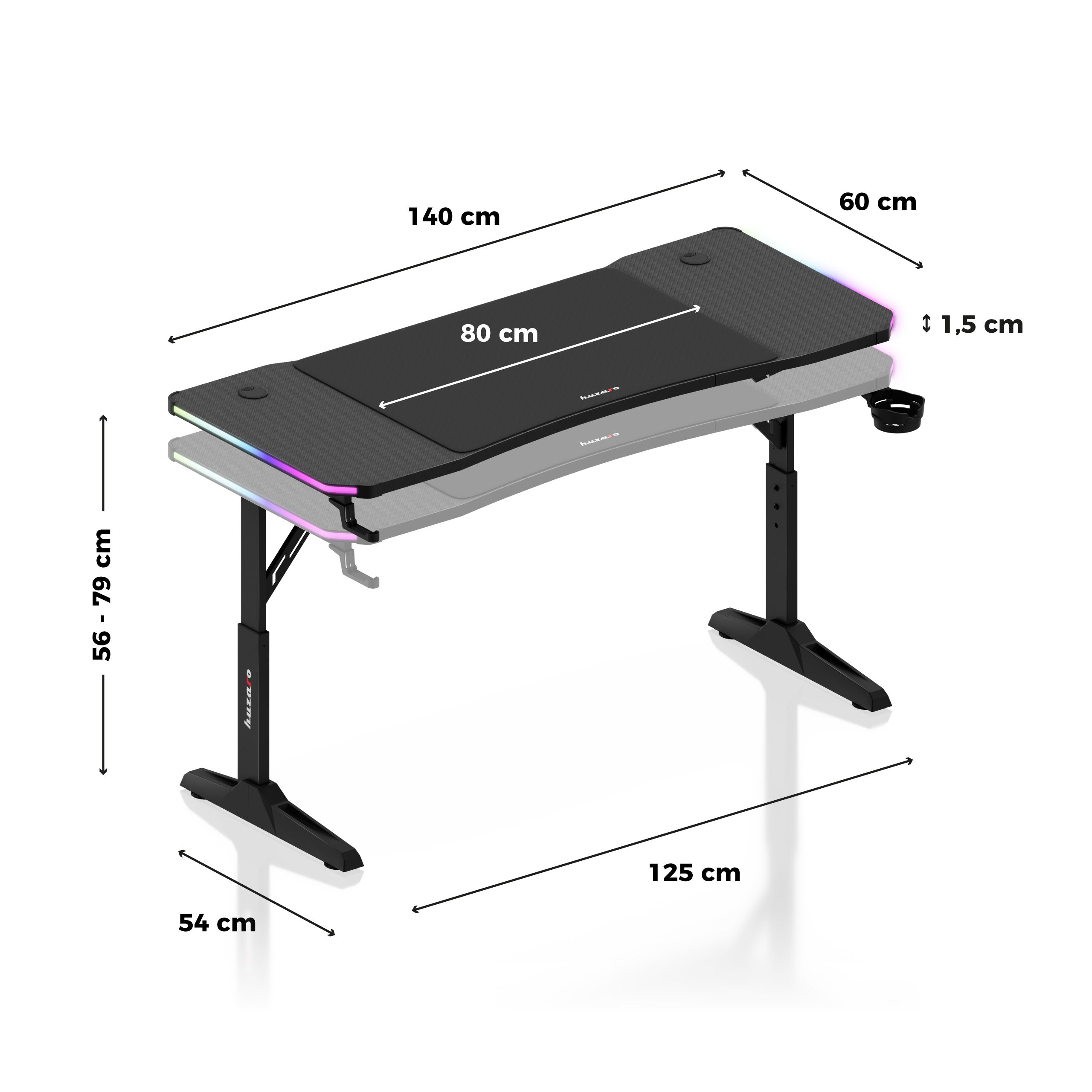 Scrivania da gaming Huzaro Hero 3.6 RGB LED Black 140 cm