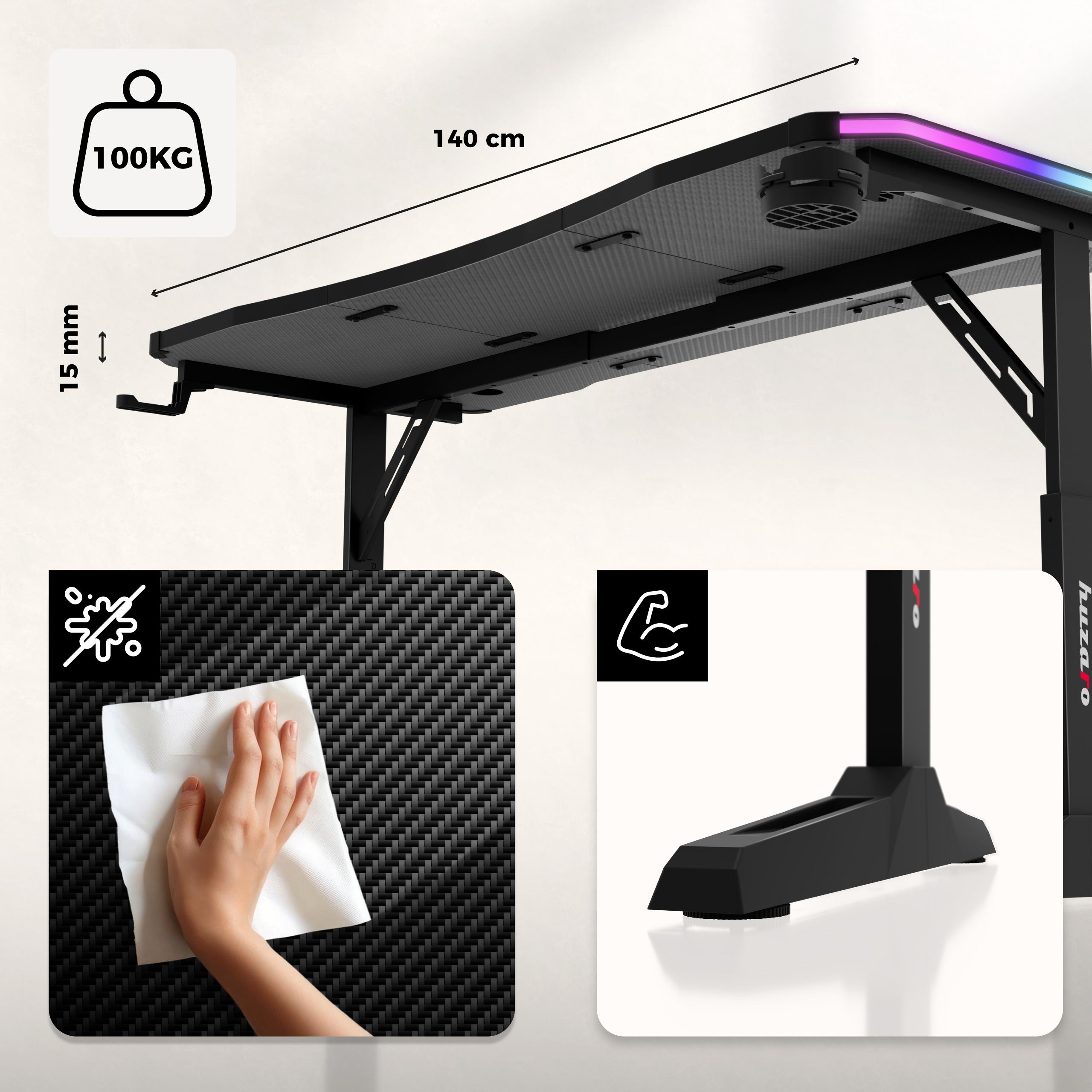 Scrivania da gaming Huzaro Hero 3.6 RGB LED Black 140 cm