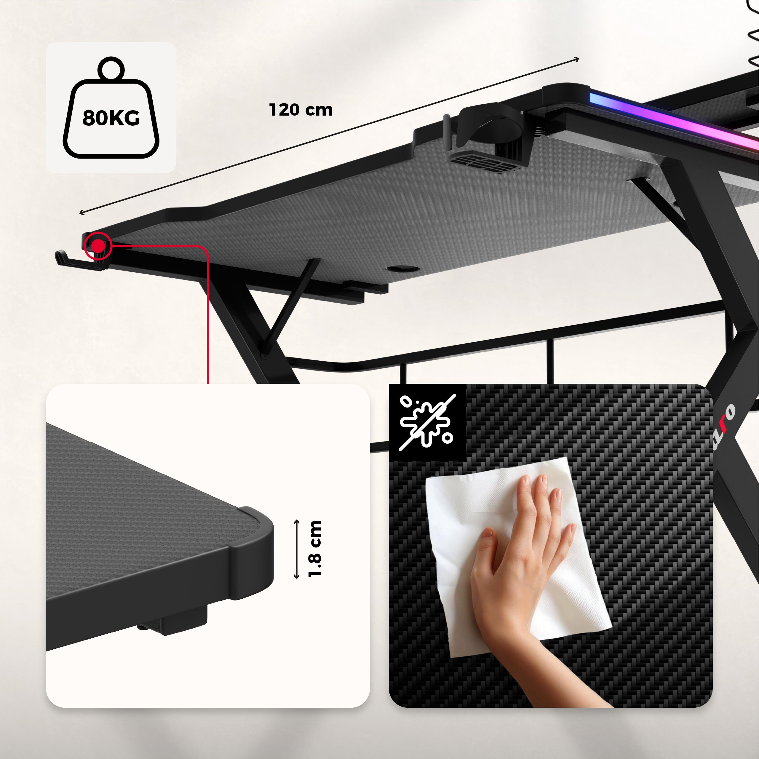 Scrivania da gaming Huzaro Hero 5.0 RGB LED 120 cm