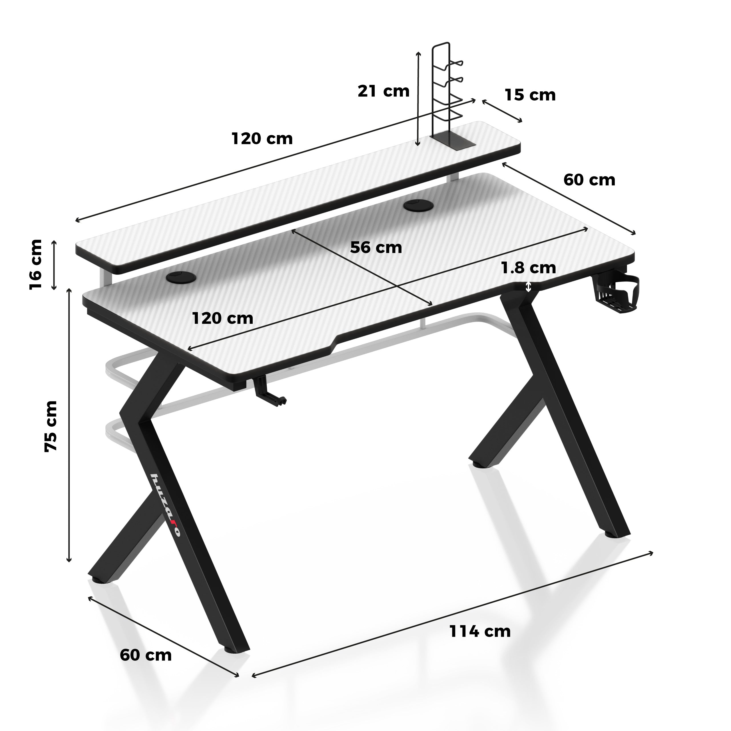 Scrivania da gaming Huzaro Hero 5.0 White 120 cm