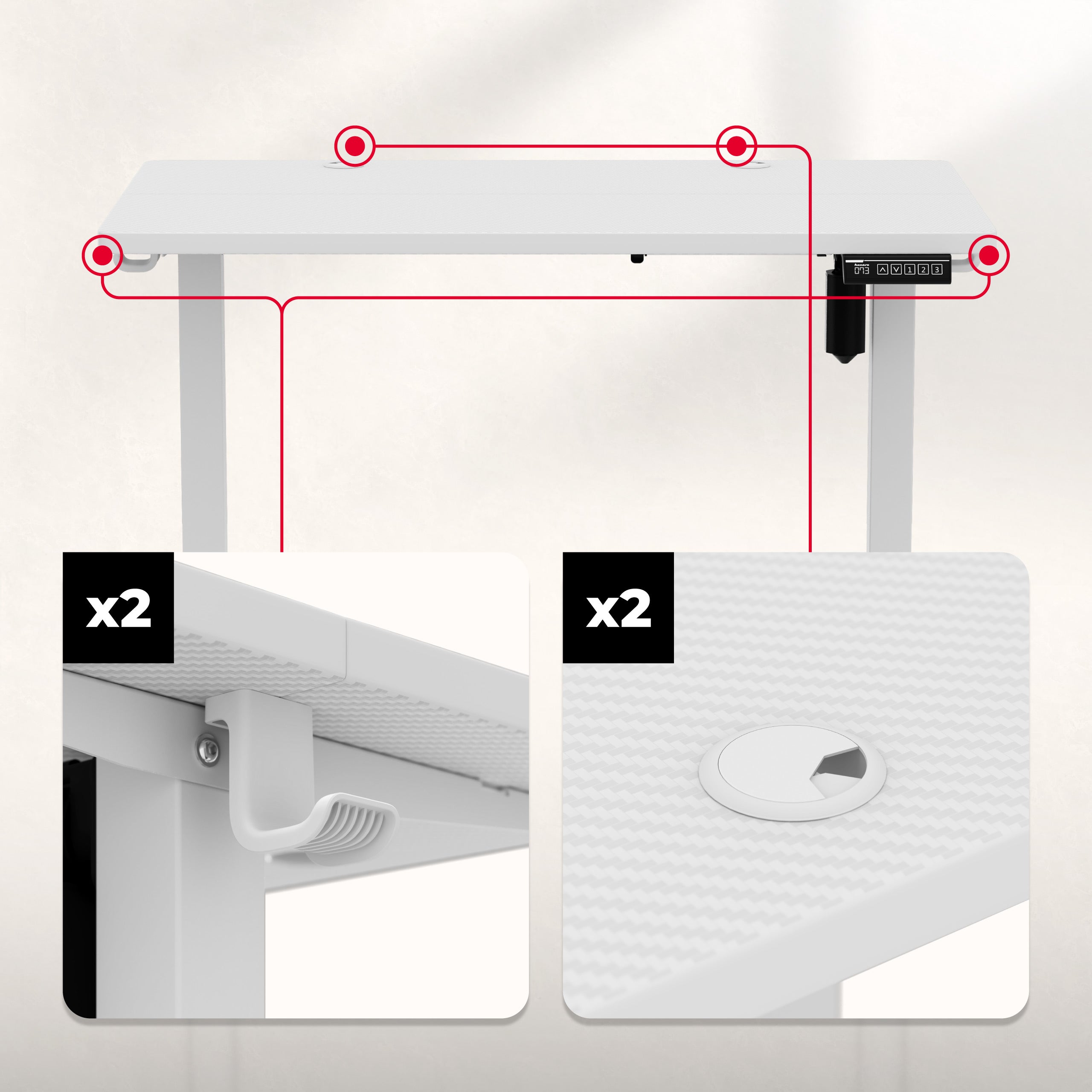 Scrivania regolabile con rotelle e regolazione elettrica Huzaro Hero 7.8 White