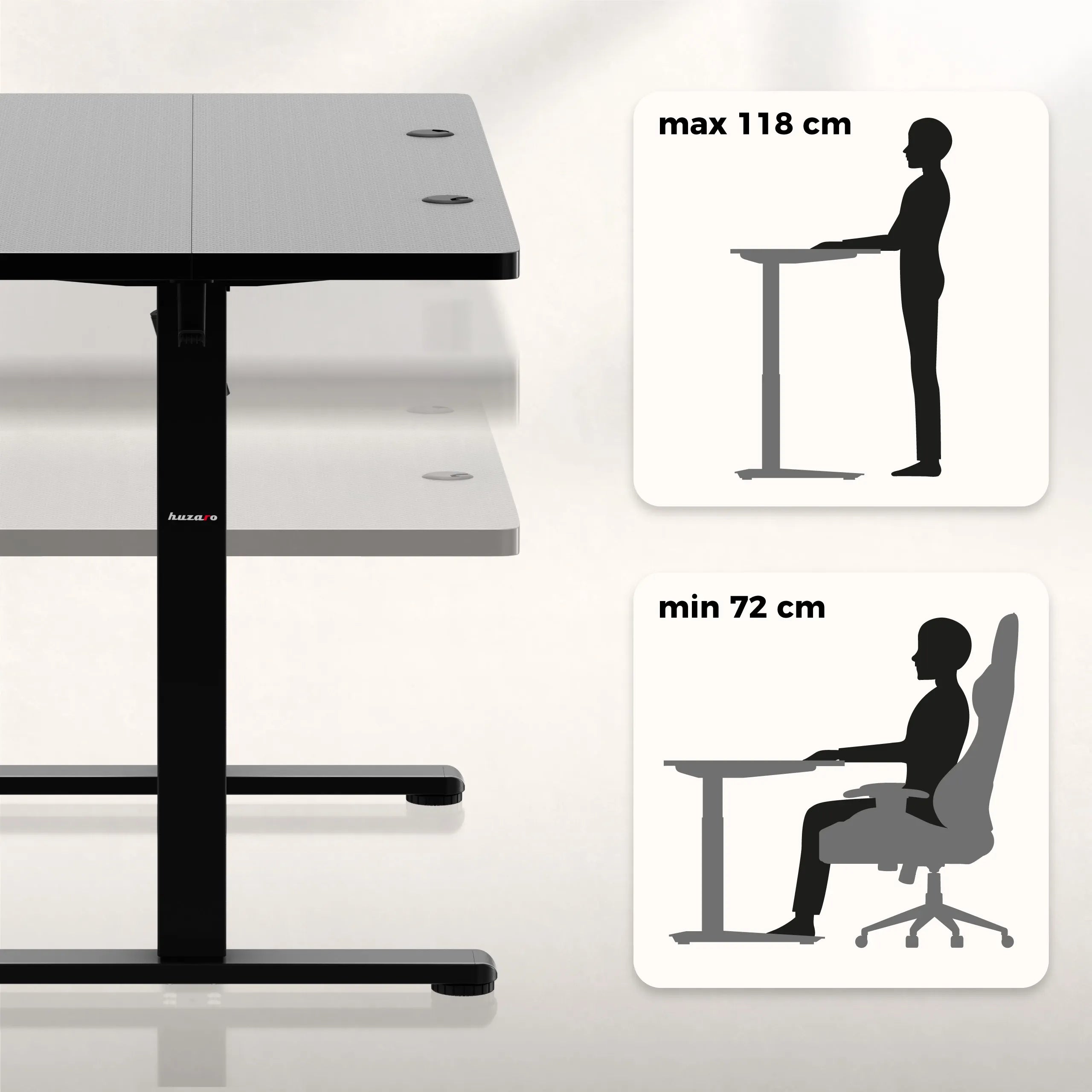 Regolazione elettrica dell'altezza del piano di lavoro: 72 – 118 cm