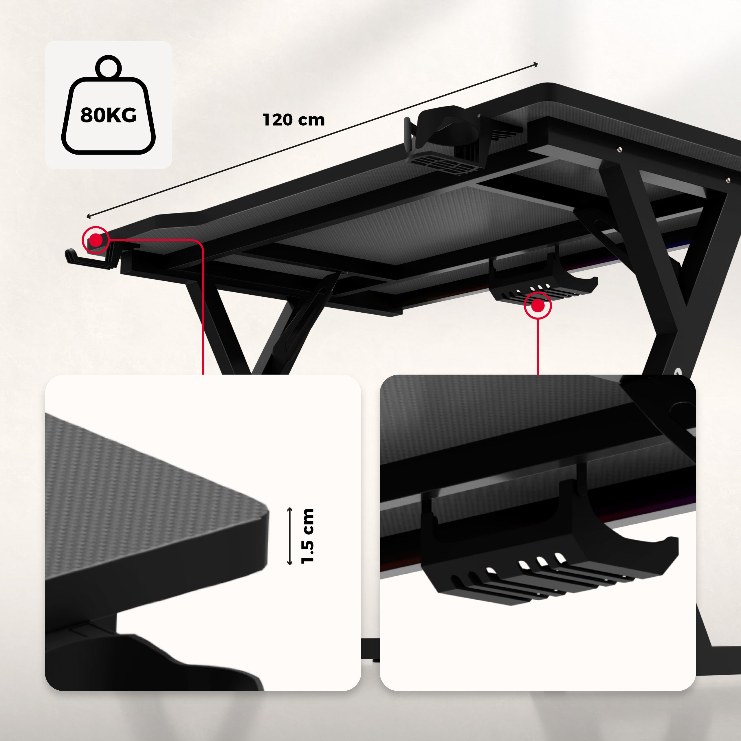 Scrivania da gaming con illuminazione LED Hero 2.4 RGB Black