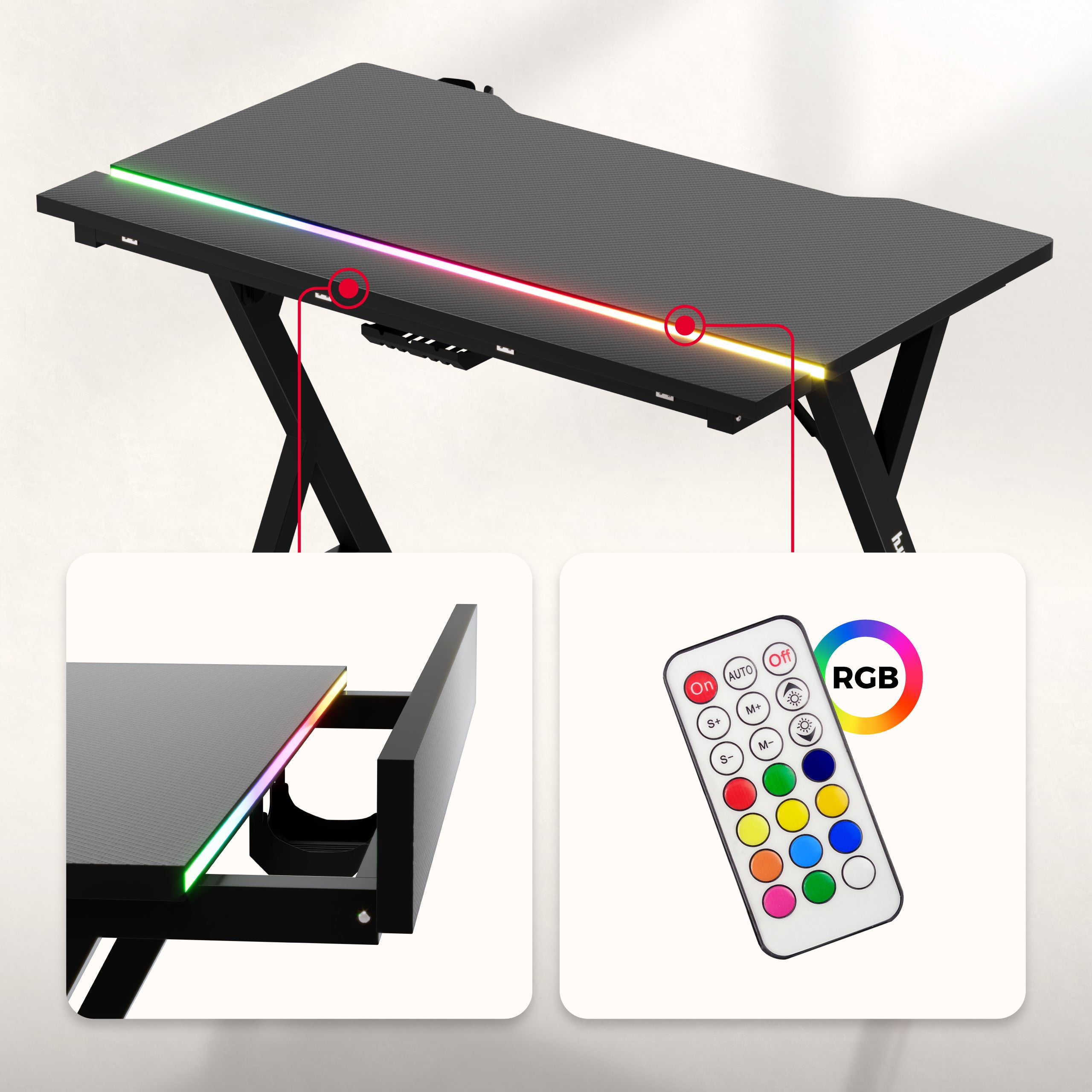 Scrivania da gaming con illuminazione LED Hero 2.4 RGB Black