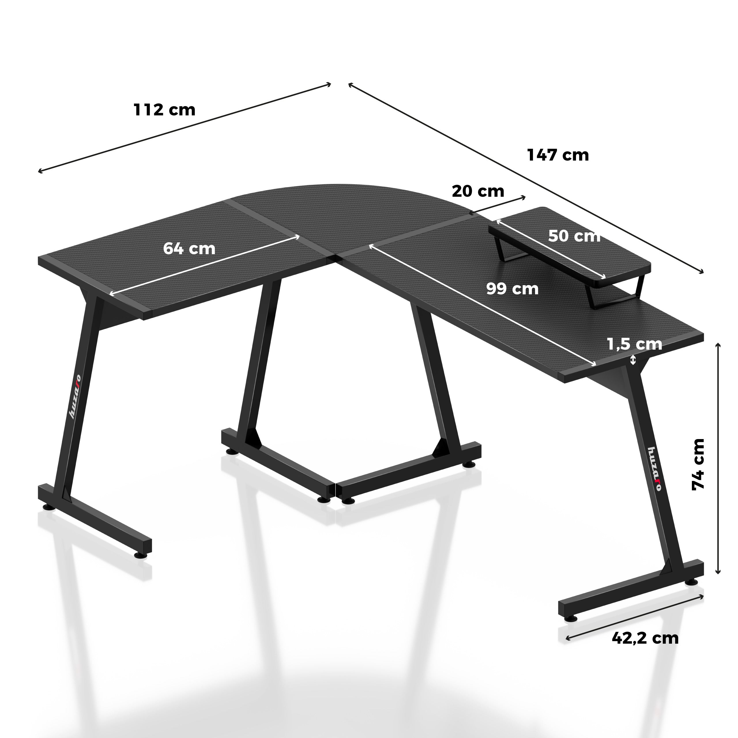 Scrivania da gaming Huzaro Hero 6.0 Black 147 cm