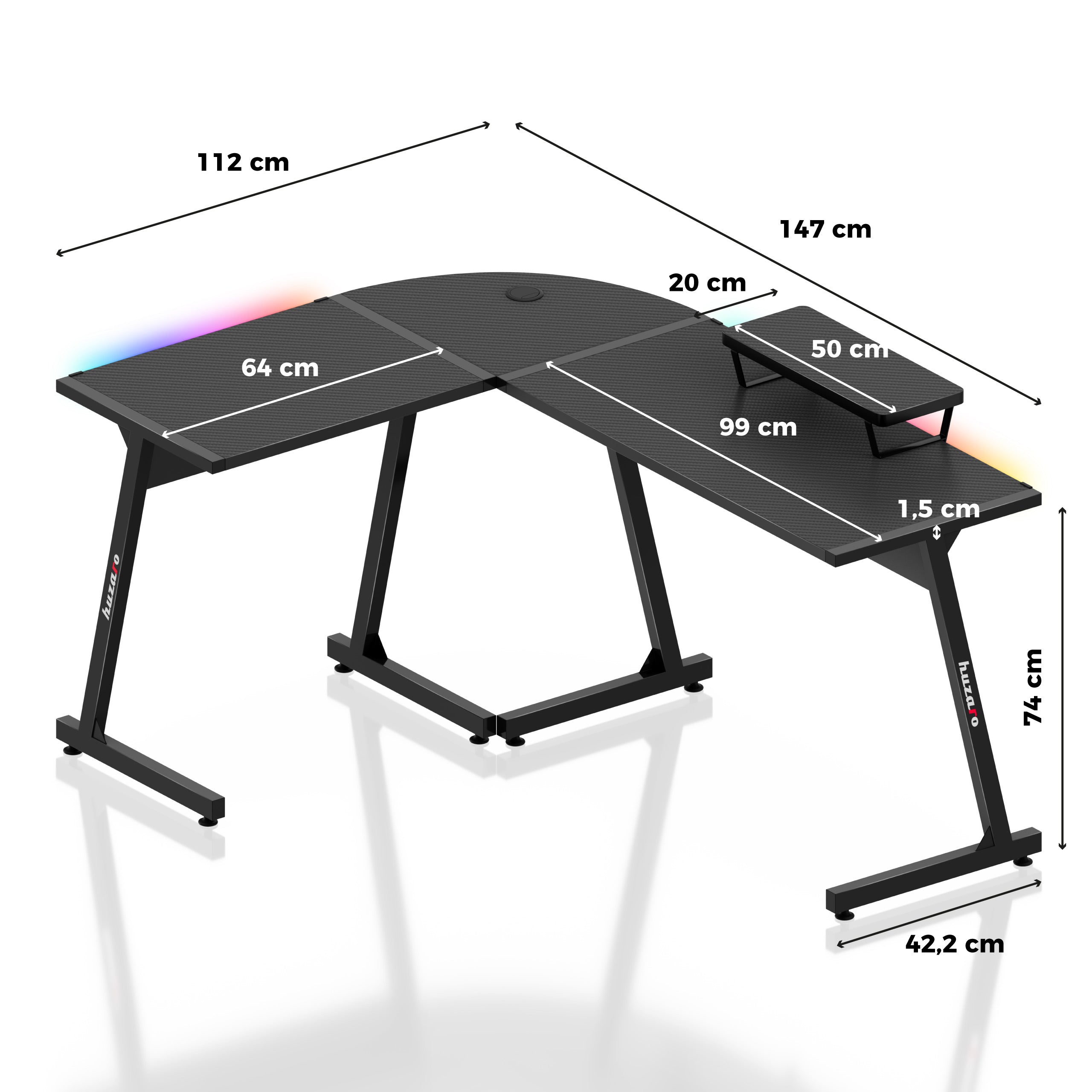 Scrivania da gaming HUZARO HERO 6.0 Black RGB Smart 147 cm