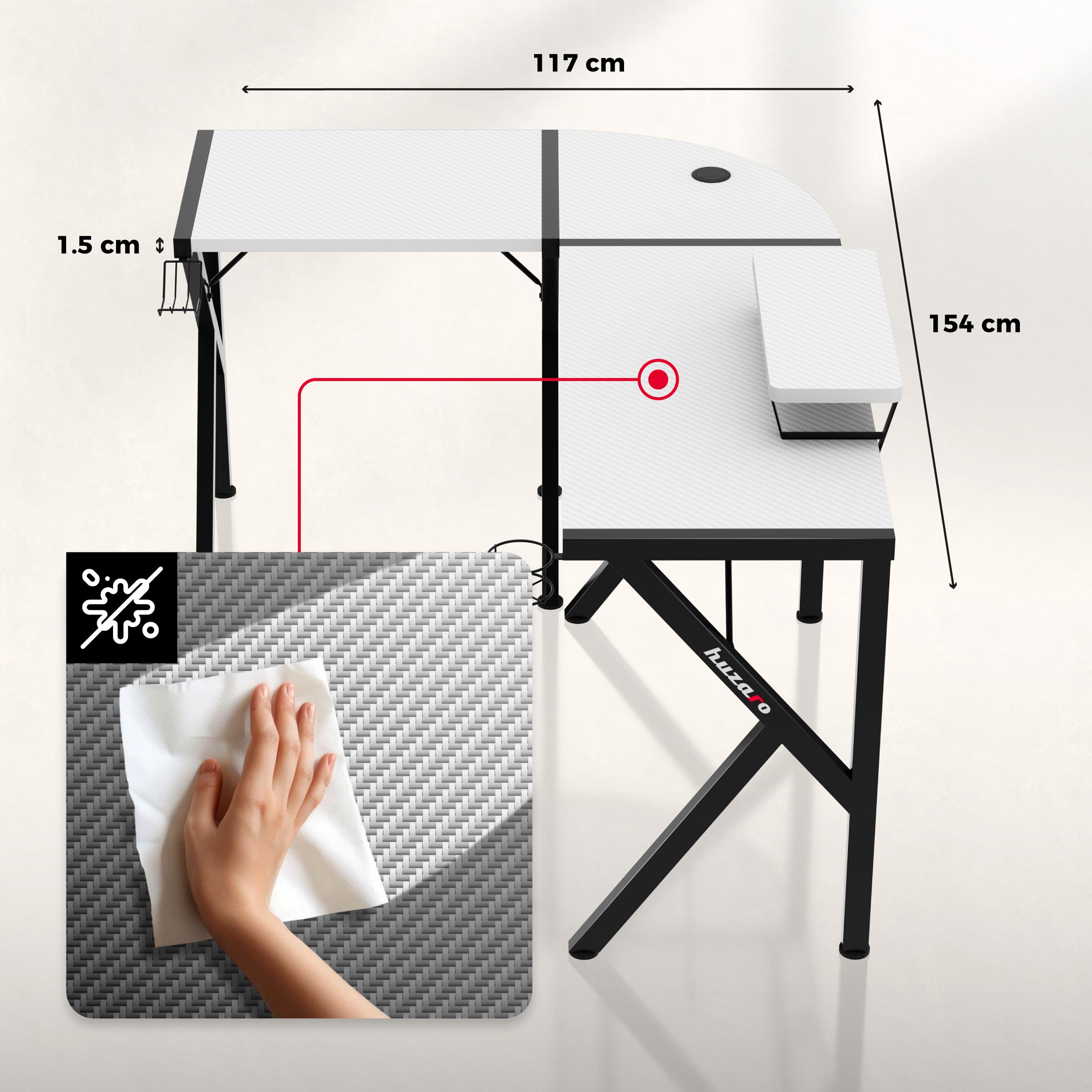 Scrivania da gaming Huzaro Hero 6.3 White 154 cm