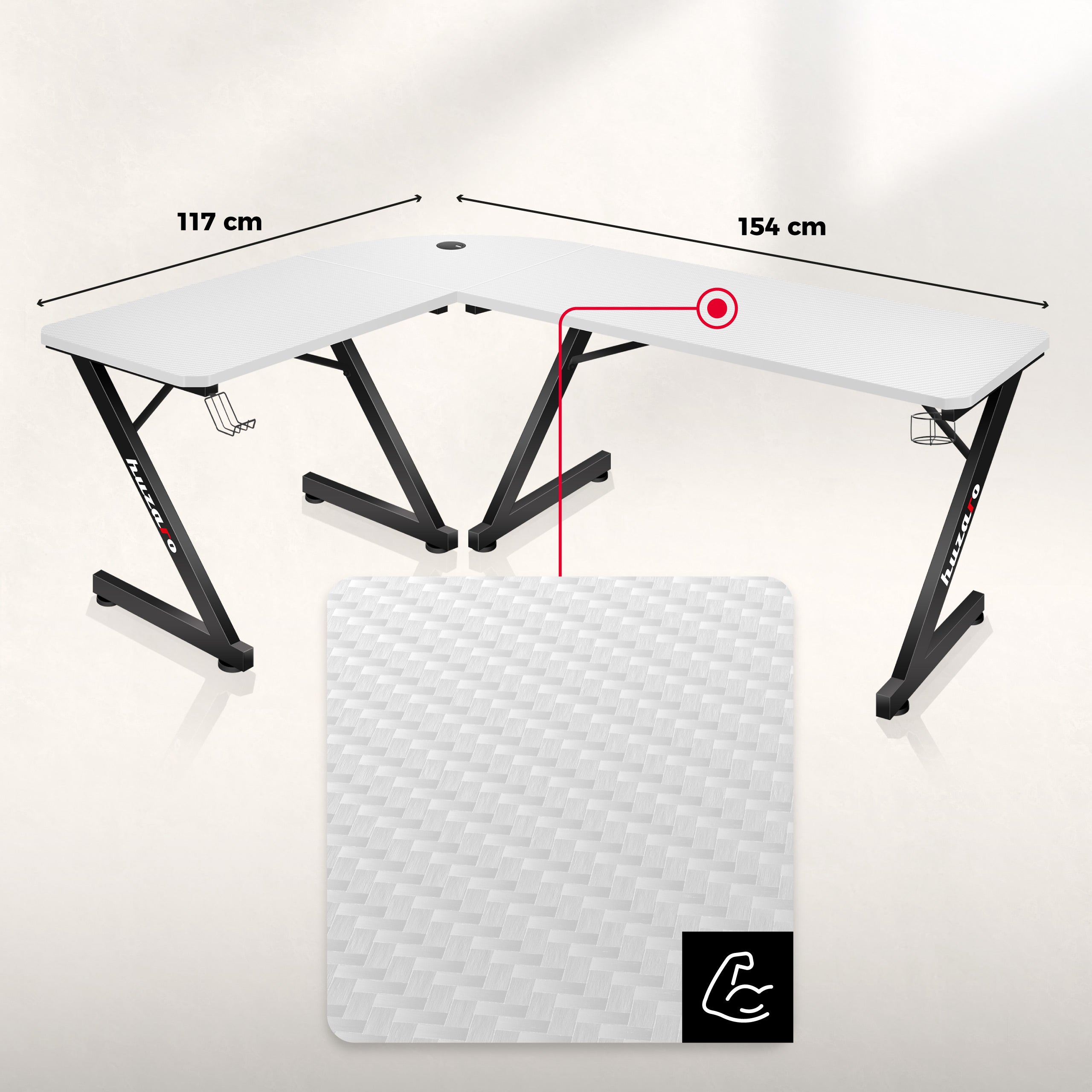 Scrivania da gaming Huzaro Hero 7.0 White 154 cm