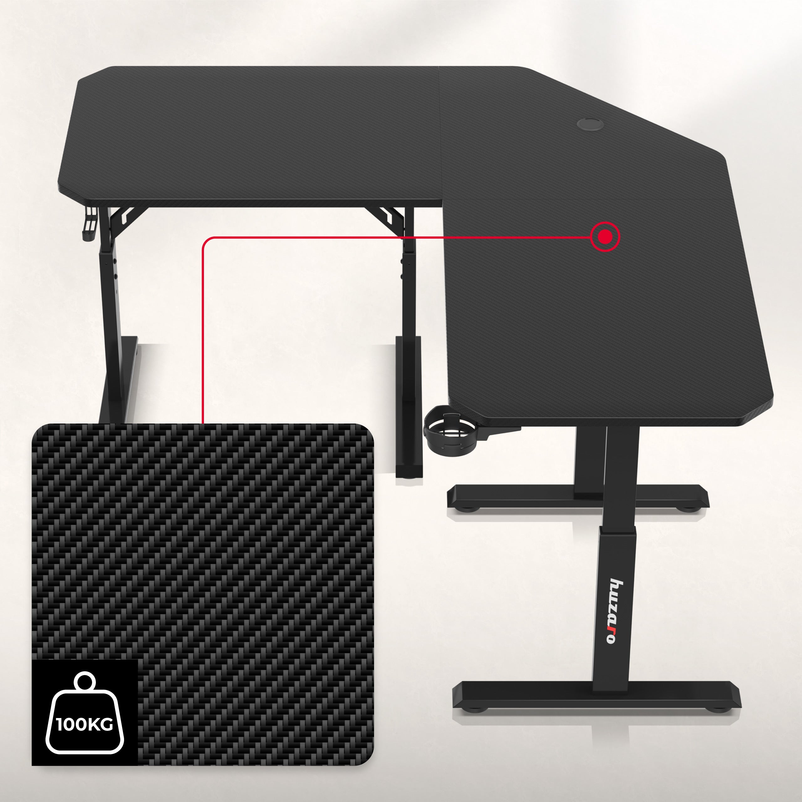 Scrivania da gaming angolare regolabile in altezza Huzaro Hero 7.3 Black