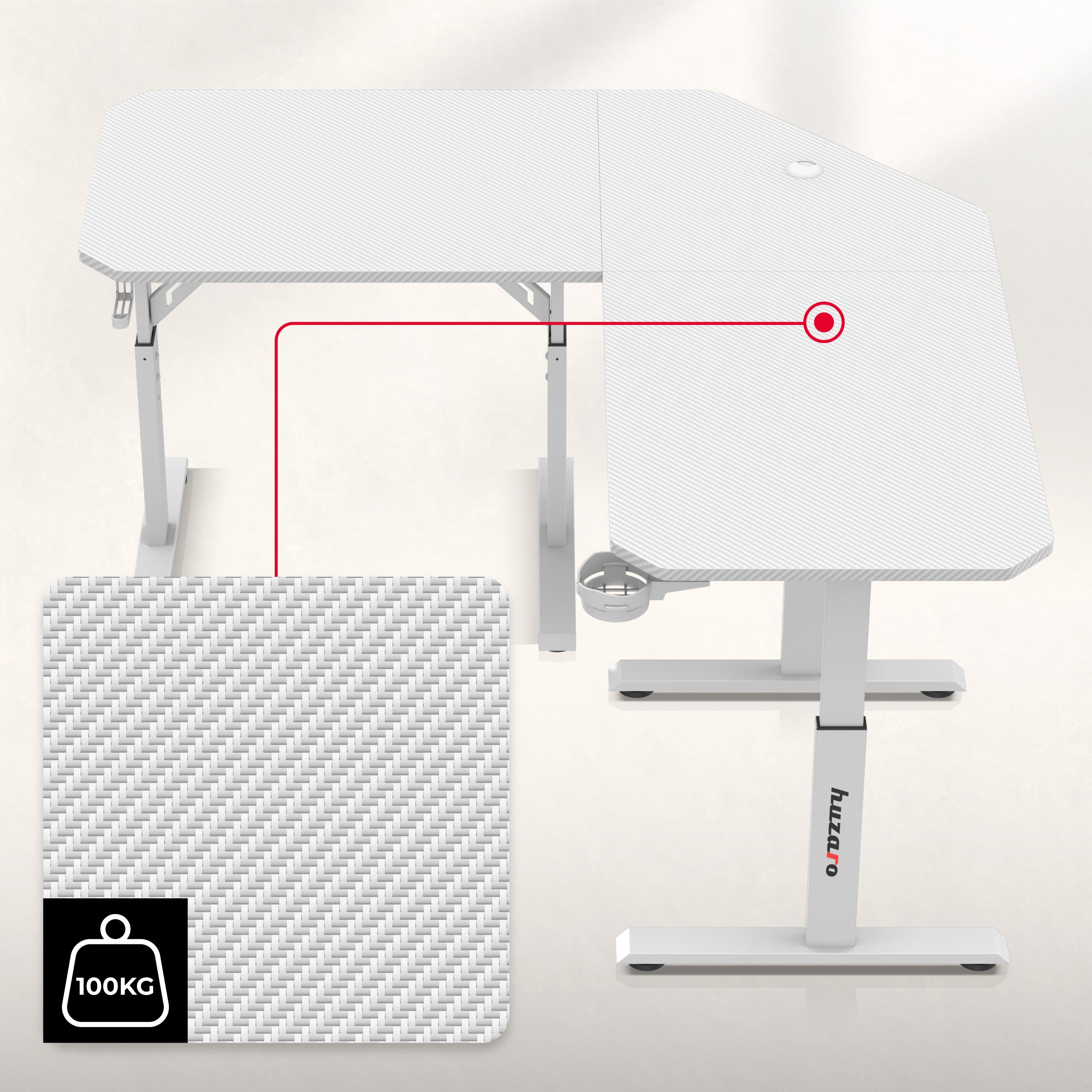Scrivania da gaming angolare regolabile in altezza Huzaro Hero 7.3 White