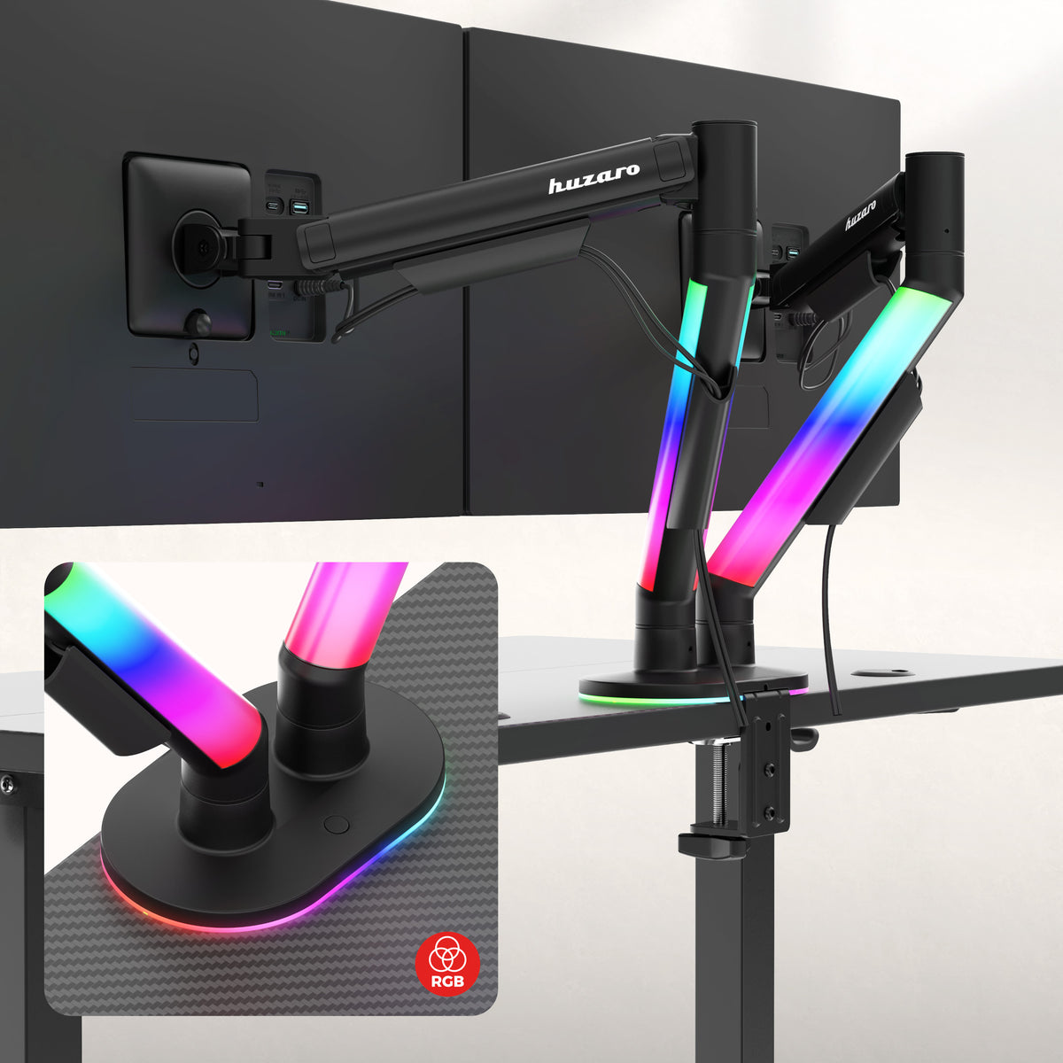 Supporto da scrivania per 2 monitor Huzaro Motion 2.6 RGB