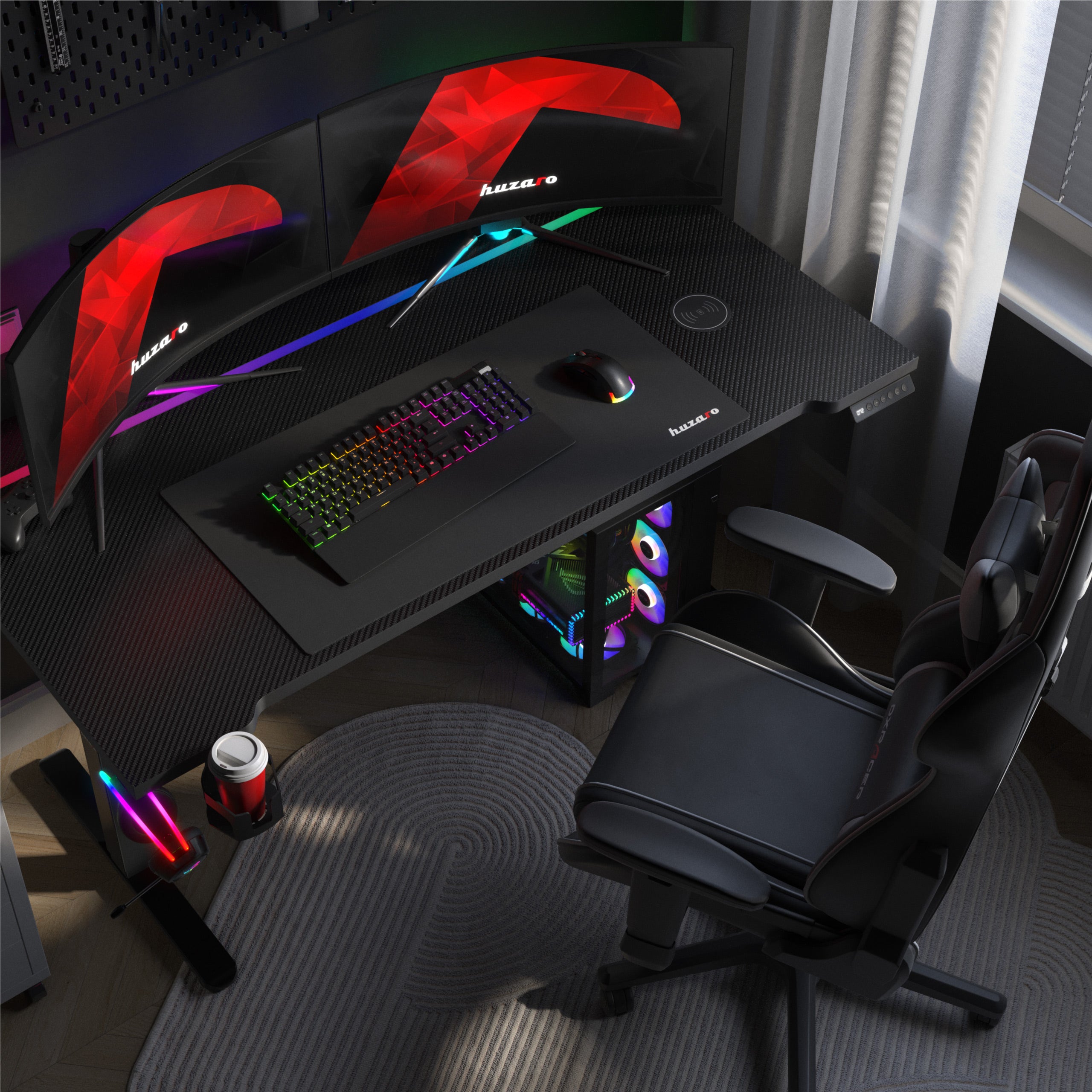 Scrivania da gaming elettrica con piano regolabile in altezza
