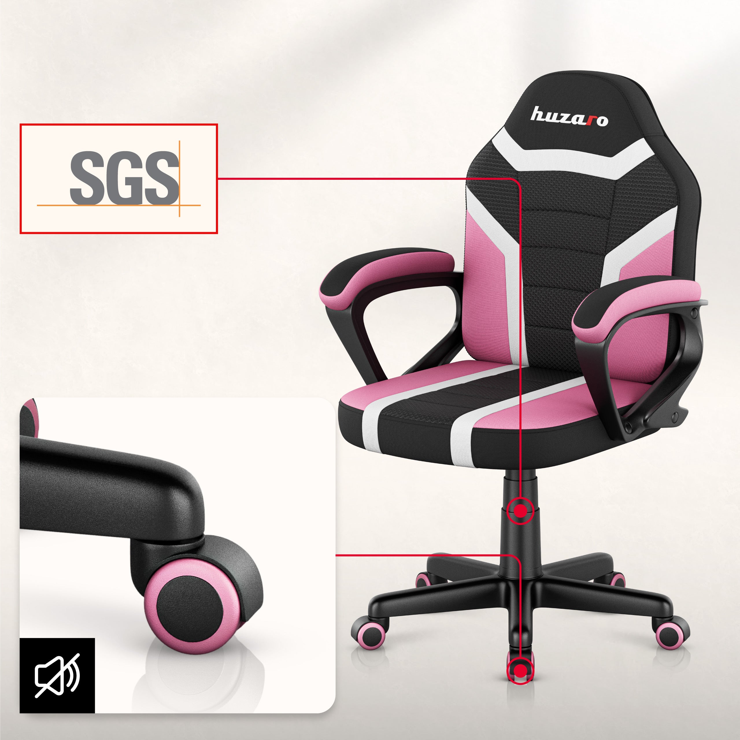 Poltrona da gaming per bambini HUZARO RANGER 1.0 Pink Mesh