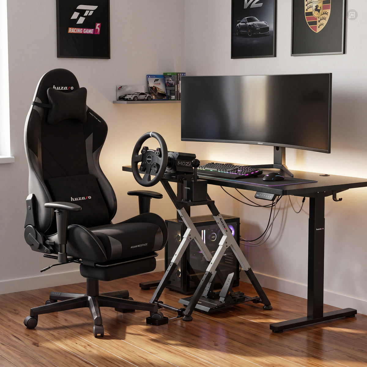 Telaio pieghevole per sim racing Huzaro Speed 2.5 White