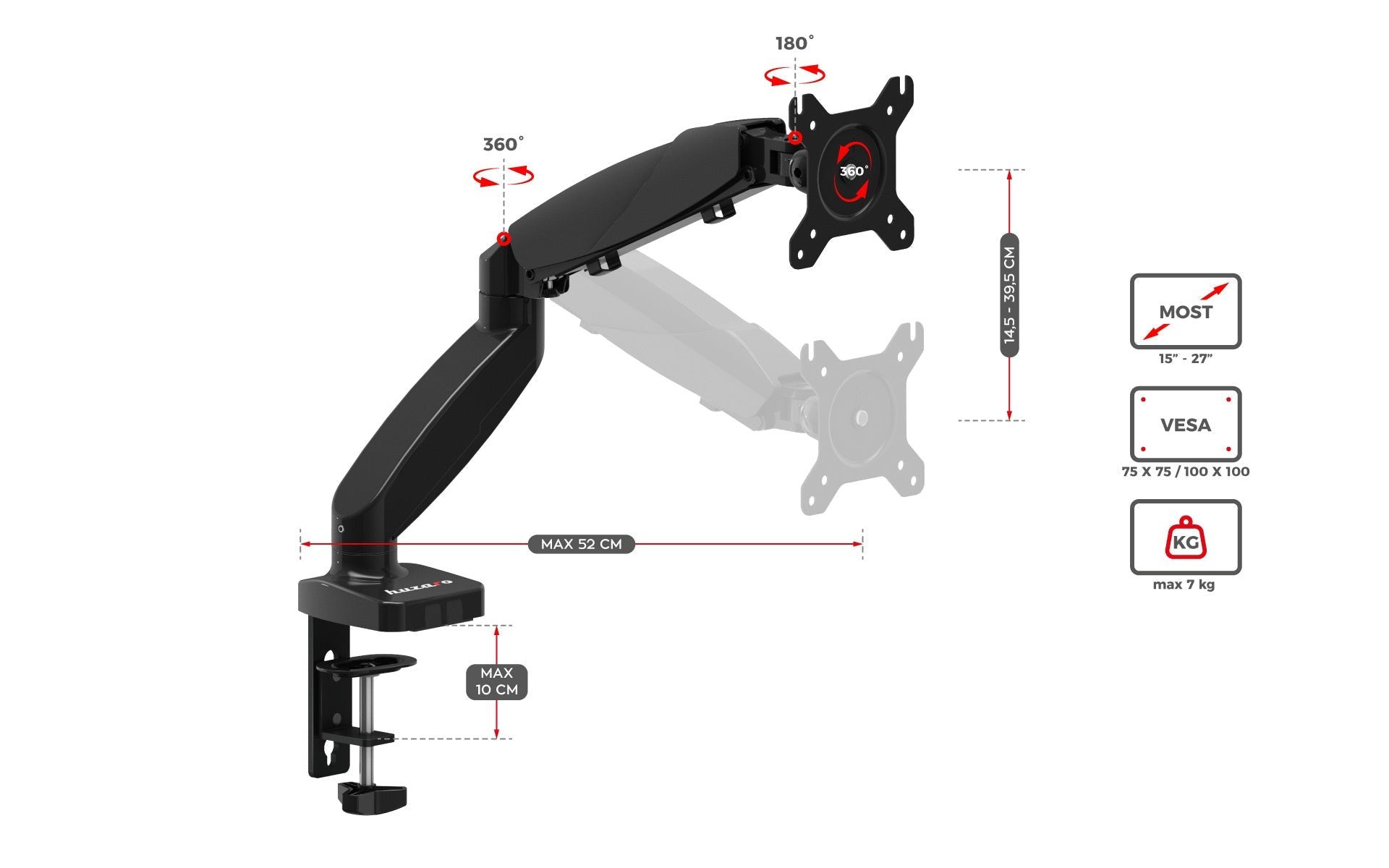 Supporto girevole per monitor HUZARO Motion 1.2