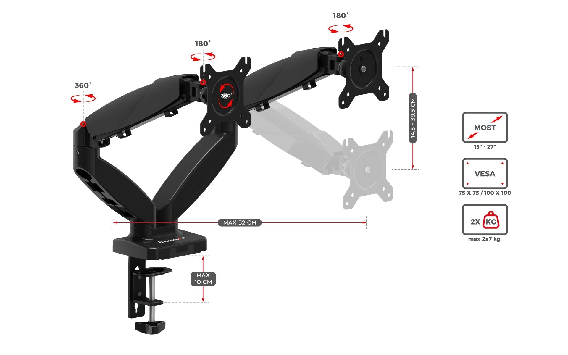 Supporto girevole  Huzaro Motion 2.2  per due monitor